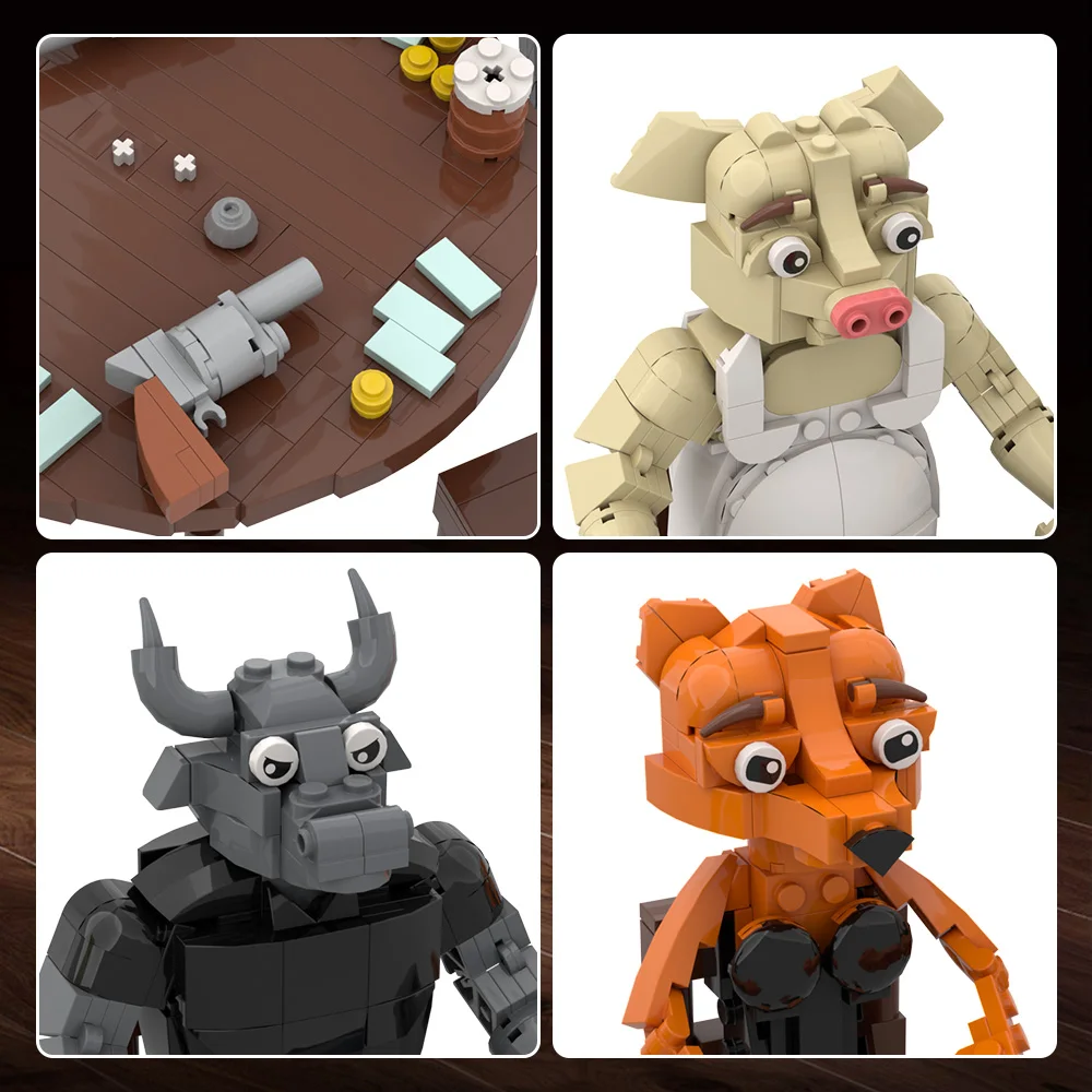 Gobricks MOC Liar's Bar Building Blocks Model Tauren Pig Headed Man Card Revolver Game Creative Bricks DIY Assembly Toys Gifts