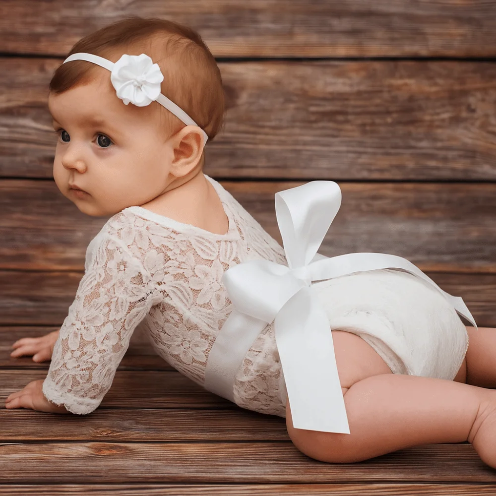 

2Pcs/Set Creative Infants Photo Clothing Bow Tie Design Hollow Back Newborn Photography Props Floral Solid Color