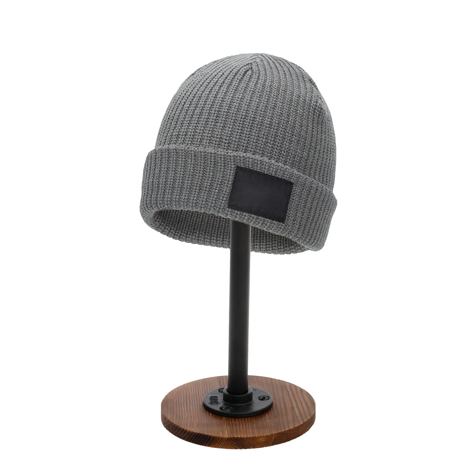 

Burnt Wood Hat Holder Stand with Industrial Metal Pipe Industrial Style Wig Rack Stable Jewelry Display Riser Tabletop Helmet