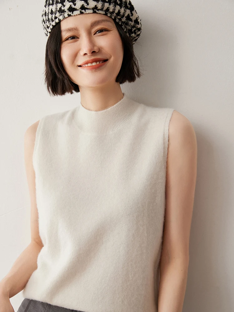 

Vest Women's Basic Sleeveless Vest Pullover Sweater Autumn Winter Waistcoat 100% Cashmere Knitted Mock Neck Soft Comfort Clothes