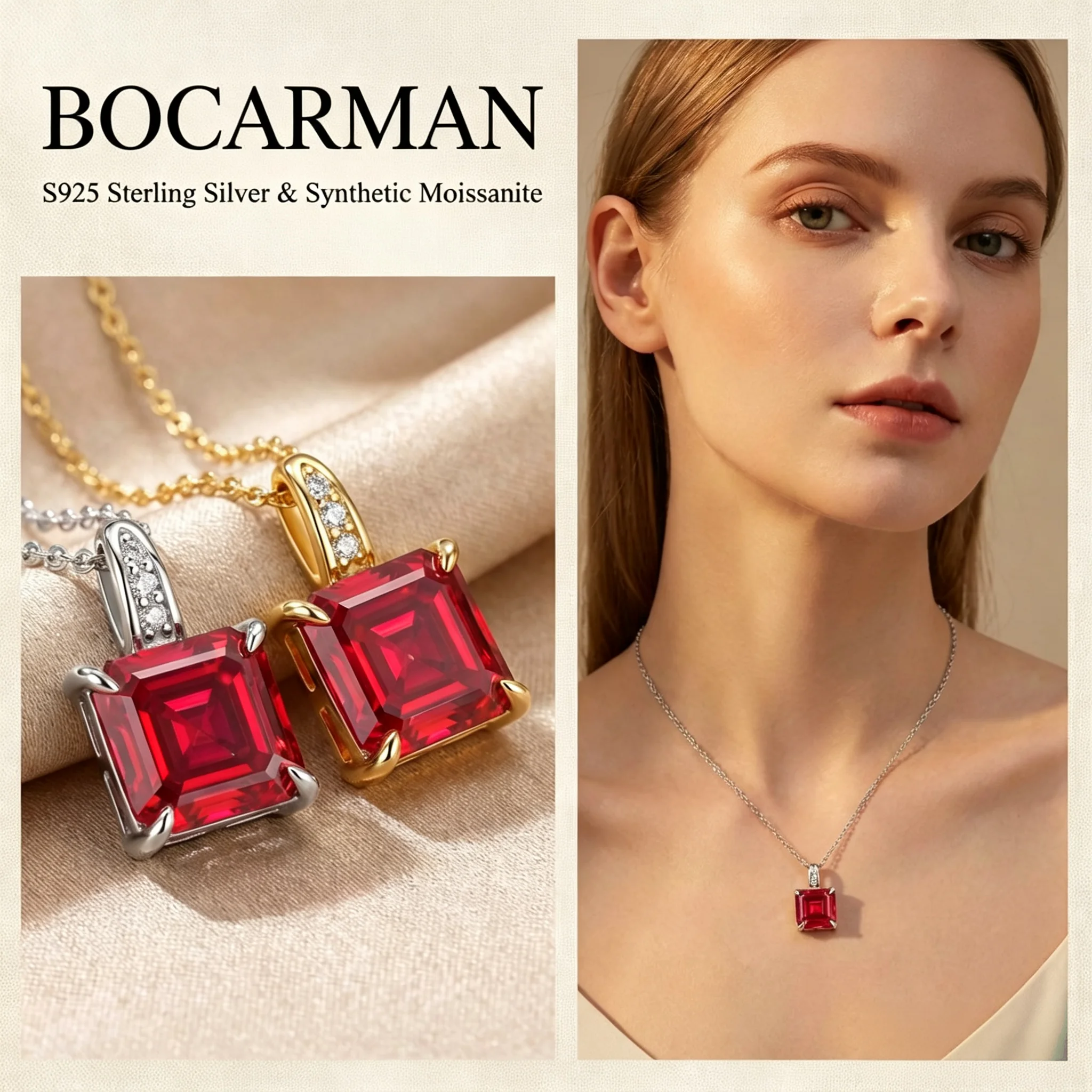 Bocarman Asscher-Schliff Bunter Moissanit-Anhänger mit S925-Kette, GRA-zertifiziert, VVS1, Funkelnd, Modern, Opulent, Erbstück-Geschenk – Detail 1