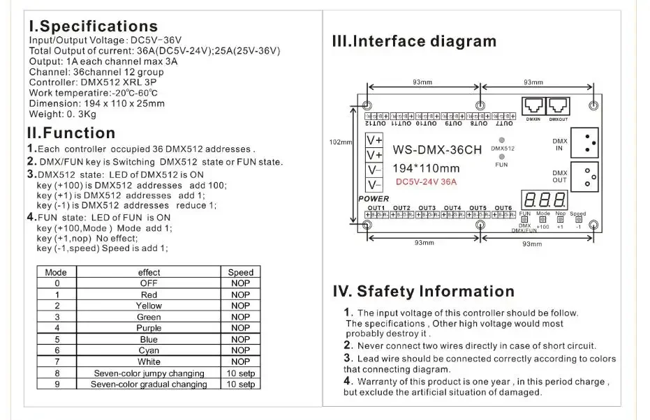 調光器付きDMXデコーダー,36チャンネル,36チャンネル,dmx512,13グループRGB出力,LED,3ピン,WS-DMX-36CH,hv,dc 5v-36v