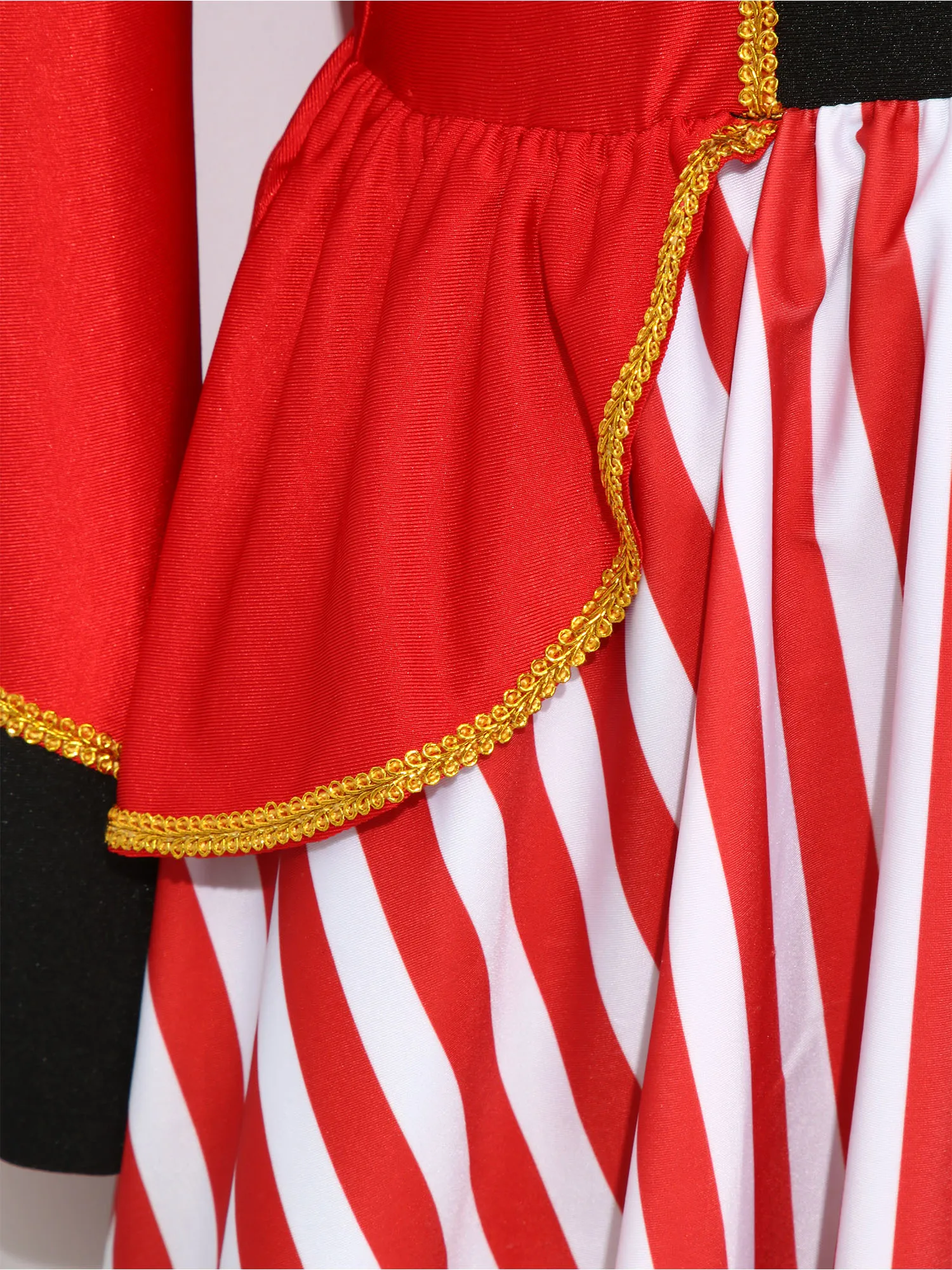 Kids Girls Circus Ringmaster Costume Long Sleeve Gold Trim Tulle Striped Dress for Halloween Carnival Performance Theme Party