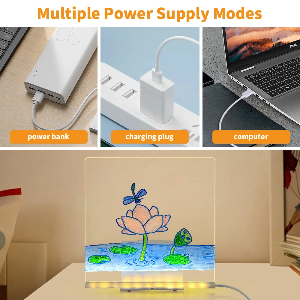 USB LED night light message note board light with bracket rewritable children's painting board gift bedroom night light