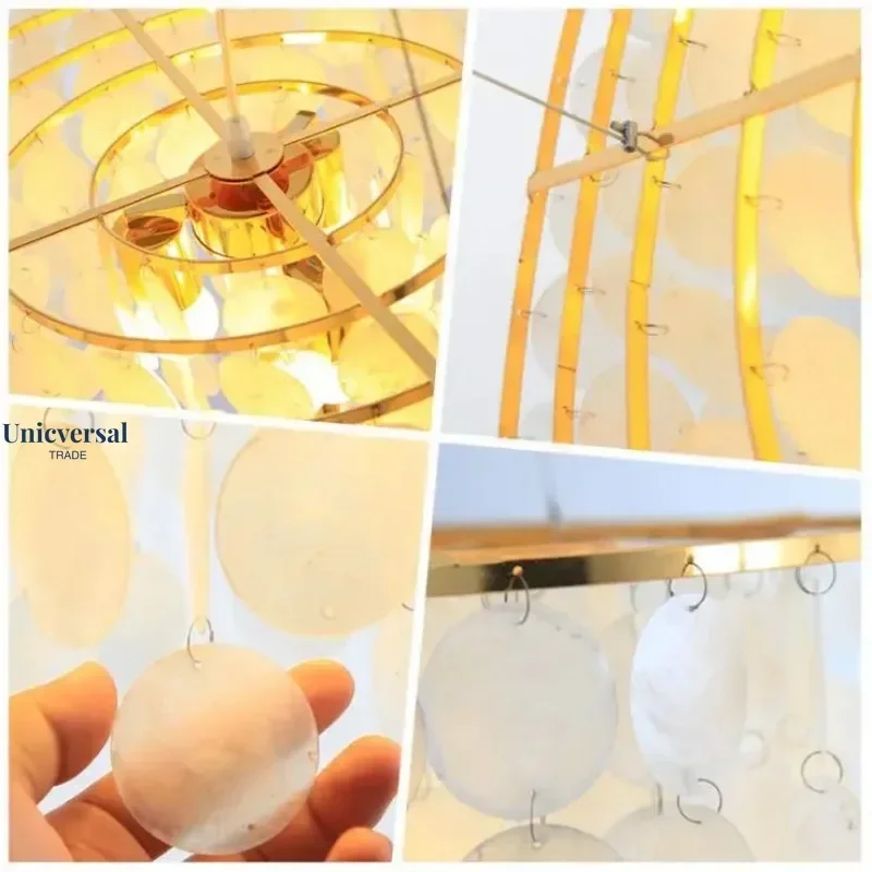 

Shell Chandelier Modern Gold Chrome Metal Living Room Restaurant Hanging Light Fixtures Hotel Hall Hanglamp Luminaire Suspension