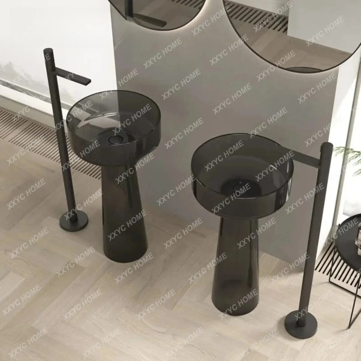 TTTTIntegrated Floor-to-ceiling Wash Basin Color Transparent Column Basin Resin Hotel Customization53