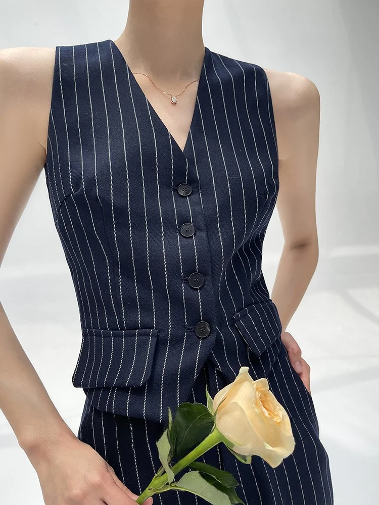 

Женский шерстяной жилет и комплект с шортами Foundume: летний модный ретро-комплект в сине-белую полоску для молодых женщин