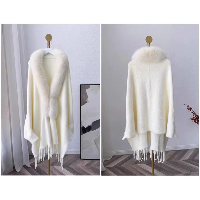 Mode Imiteren Nertsen Faux Vossenbont Cape Jas Herfst Winter Vrouwen Feestjurk Wraps Sjaal Mantel Vest Pure Kleuren