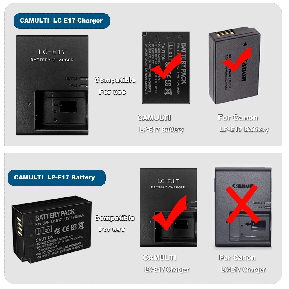 LP-E17 LPE17 E17 Battery for Canon EOS M3 M5 M6 200D 750D 760D T6i T6s 8000D, Kiss X8i  Camera Batteries 1250mAh