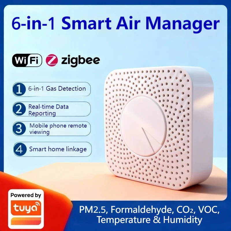 

Tuya WiFi/Zigbee Smart Air Quality Monitor PM2.5 CO2 VOC HCHO Temperature Humidity Sensor APP Control