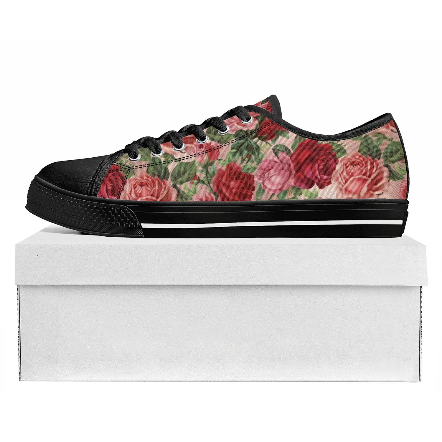 

Rose Pattern Design Low Top High Quality Sneakers Mens Womens Teenager Tailor-made Shoe Canvas Sneaker Casual Couple Shoes