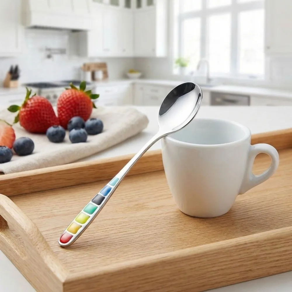 Durable Round Head Soup Spoon Stainless Steel Deepened Serving Spoon Colorful Long Handle Rust-Proof Spoon Catering