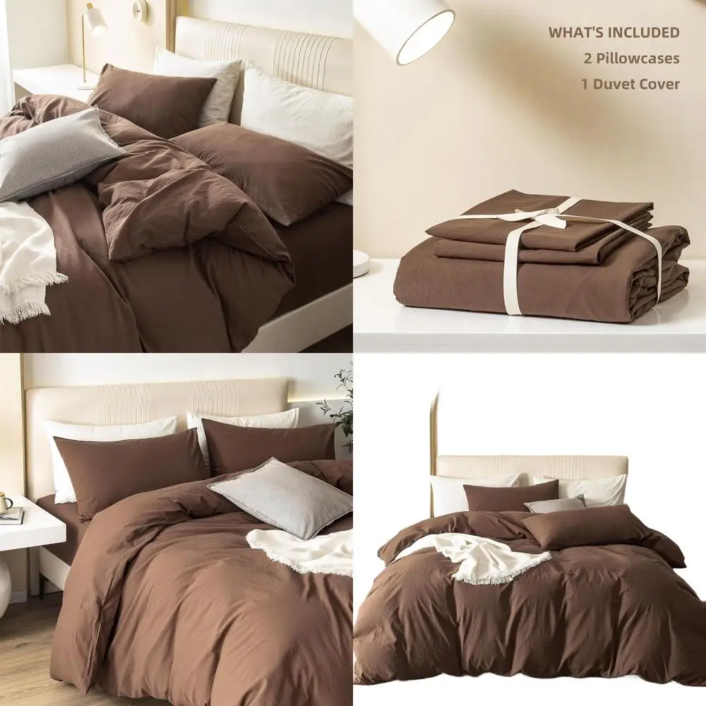 

100% Washed Cotton Duvet Cover Set 3 Pieces Queen, 1 Duvet Cover 90x90 Inches(Comforter Not Included) and 2 Pillowcases,Linen Fe