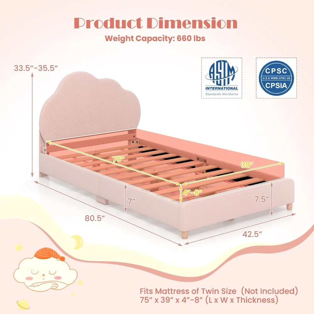 HONEY JOY Cadres de lit double pour enfants, plate-forme de lit double en bois pour tout-petits avec tête de lit et base à lattes, aucun sommier tapissier nécessaire, enfants