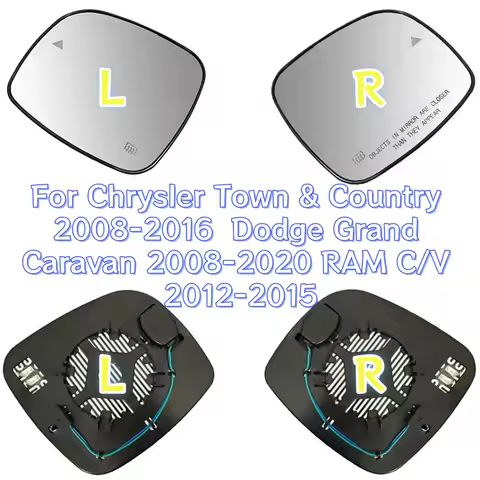 For Chrysler Town &amp; Country 2008-2016 Dodge Grand Caravan 2008-2020 RAM C/V Heated Blind Spot Warning Rear Mirror Glass New