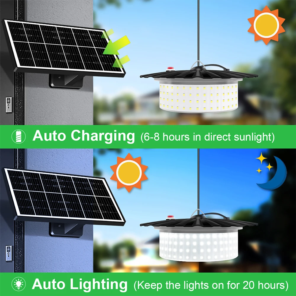 D2 Outdoor Solar Pendant Light with Motion Sensor Solar Lamp Outdoor Light 5 Modes with Remote Control 360° Wide Angle Lighting