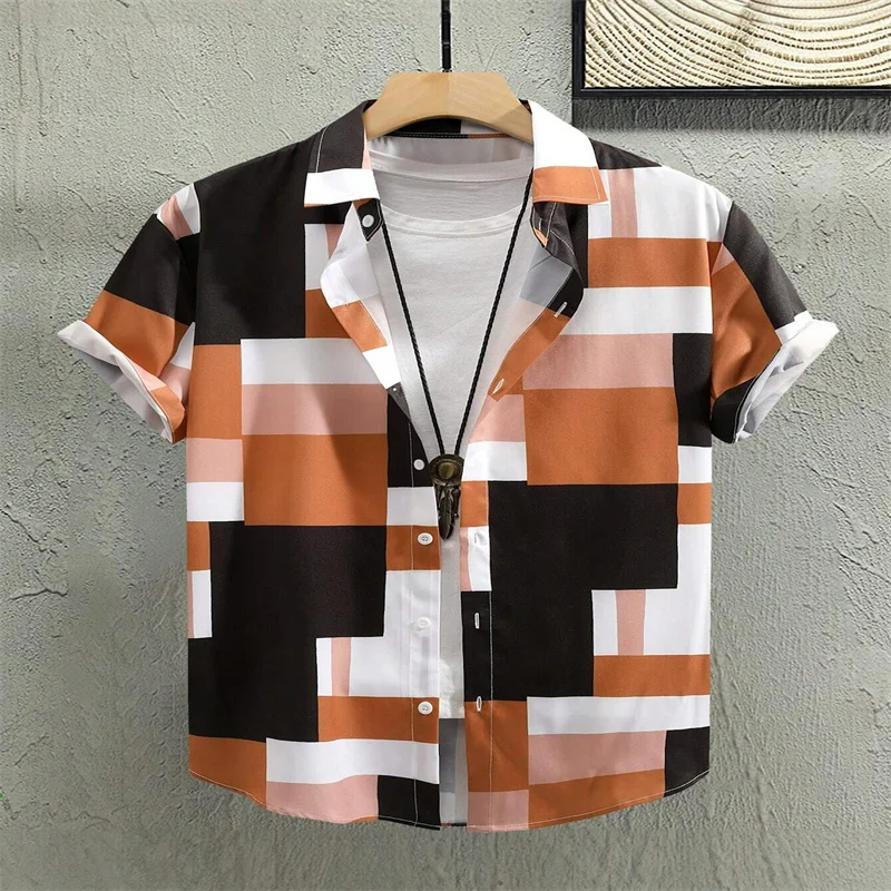 3D Printed Summer Seaside Irregular Pattern Printed Short Sleeve Shirts Men and Women Button Fashion Shirts Short Sleeve Tops