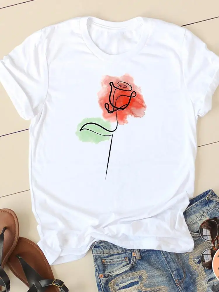 Camisetas de manga curta com estampa gráfica feminina, camisetas anos 90, roupas femininas casuais, moda gola O, tendência doce