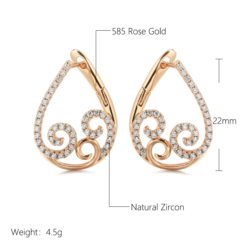 Unique Spire Texture Drop Earrings With Full White Zircon 585 Gold Women's Minimalist Earrings Party Fashion Fine Jewelry