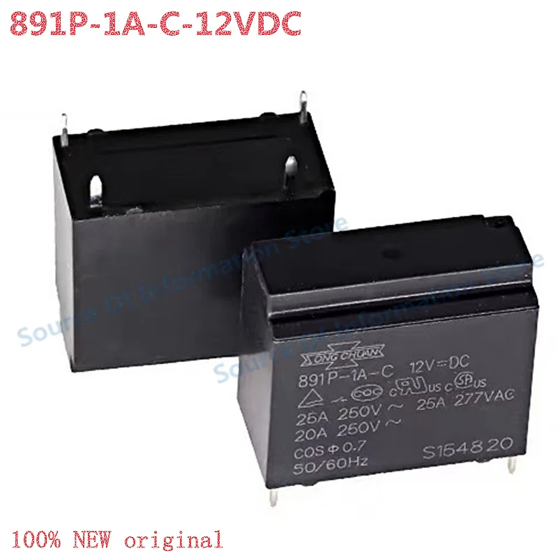 

5Pcs 891P-1A-C 12VDC Relay 4-Pin 25A DC Voltage Time Delay Relay for Electrical Engineering