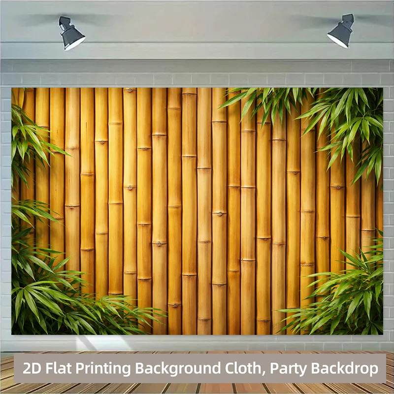 1 Stück 2D-Hintergrundstoff, Bambus-Wanddekoration und grünes Pflanzen-Polyester-Hintergrundbanner für Partys