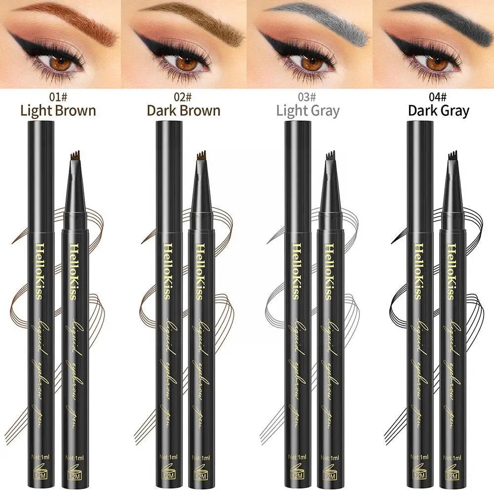 EyebloggTattoo-Stylo à encre liquide étanche, stylo teinté pour les yeux, stylo de maquillage pour les sourcils, stylo à 4 pointes de fourchette, stylo à sourcils, stylo à sourcils foncé, stylo à sourcils liquide, P E0o5