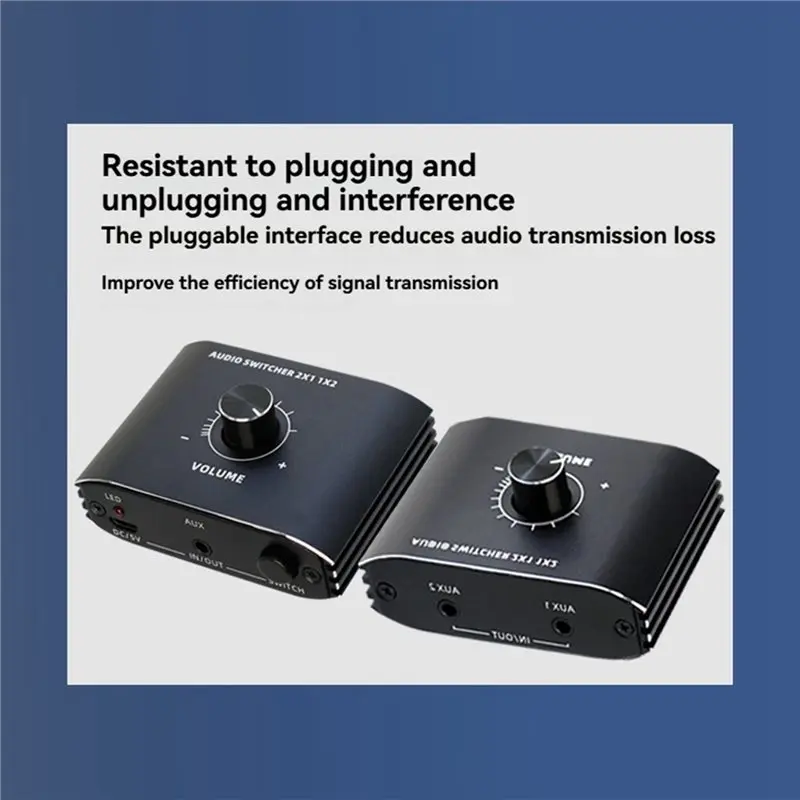 AA08-2 Way 3.5Mm Stereo Audio Switcher Bi-Directional Audio Switch Splitter Box 2X1/1X2 Switcher