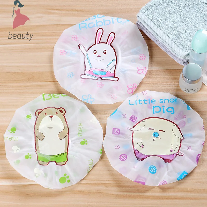 1Pcs Cute Cartoon Bath Hat Bathing Cap Bathroom Accessories Thickened Waterproof Oil Fume Cap Shower Cap Spa Hair Salon Supplies