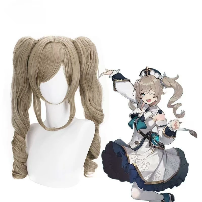 

Game Genshin Impact cosplay wig Barbara Long Synthetic Cosplay Wig Dual Ponytails Heat Resistant Hair with Rose net
