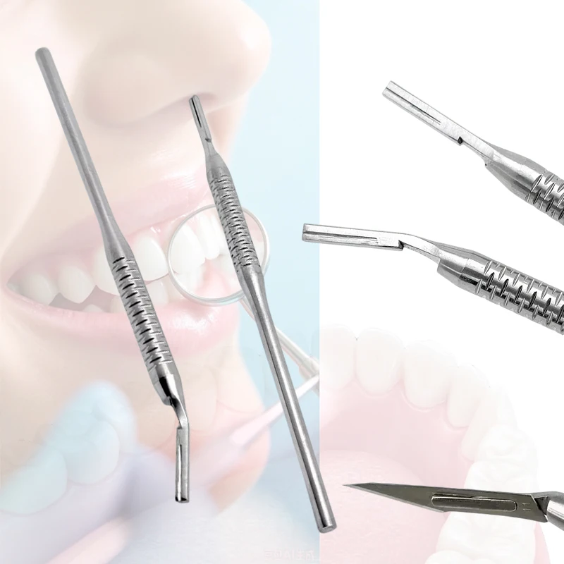 Dental Surgery Scalpel Handle No.3 Stainless Steel Curved Straight Blade Knife Dental Tool Set