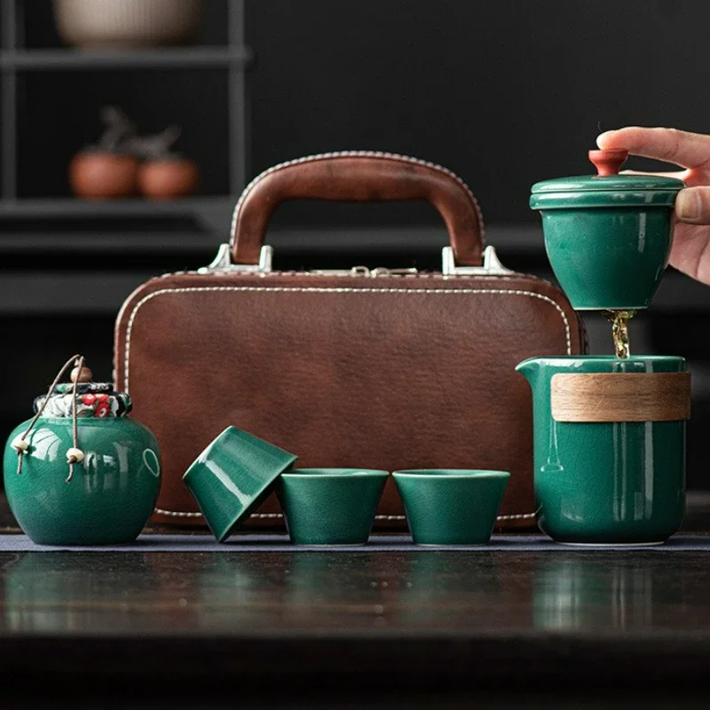 Ceramic Creative Travel Tea Set Portable Exquisite Chinese Office Tea Set Supplies Outdoor Brewing Teapot Tea Set Home Gift New