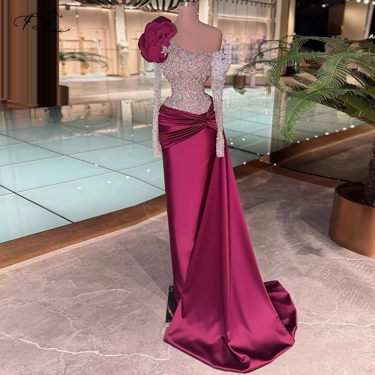 Burgundy Petal Mermaid Dress Off The Shoulder Evening Gown With Train Elegant Cocktail Party Dress Formal Occasion Dress Custom