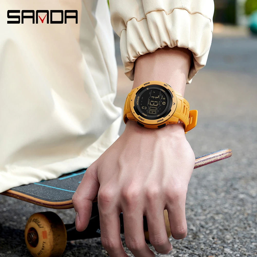 SANDA 2145 Hot Sale Fashion Men Japan Digital Movement Outdoor Sports Alarm Mode Watertight Step Calories Counter Wrist Watches