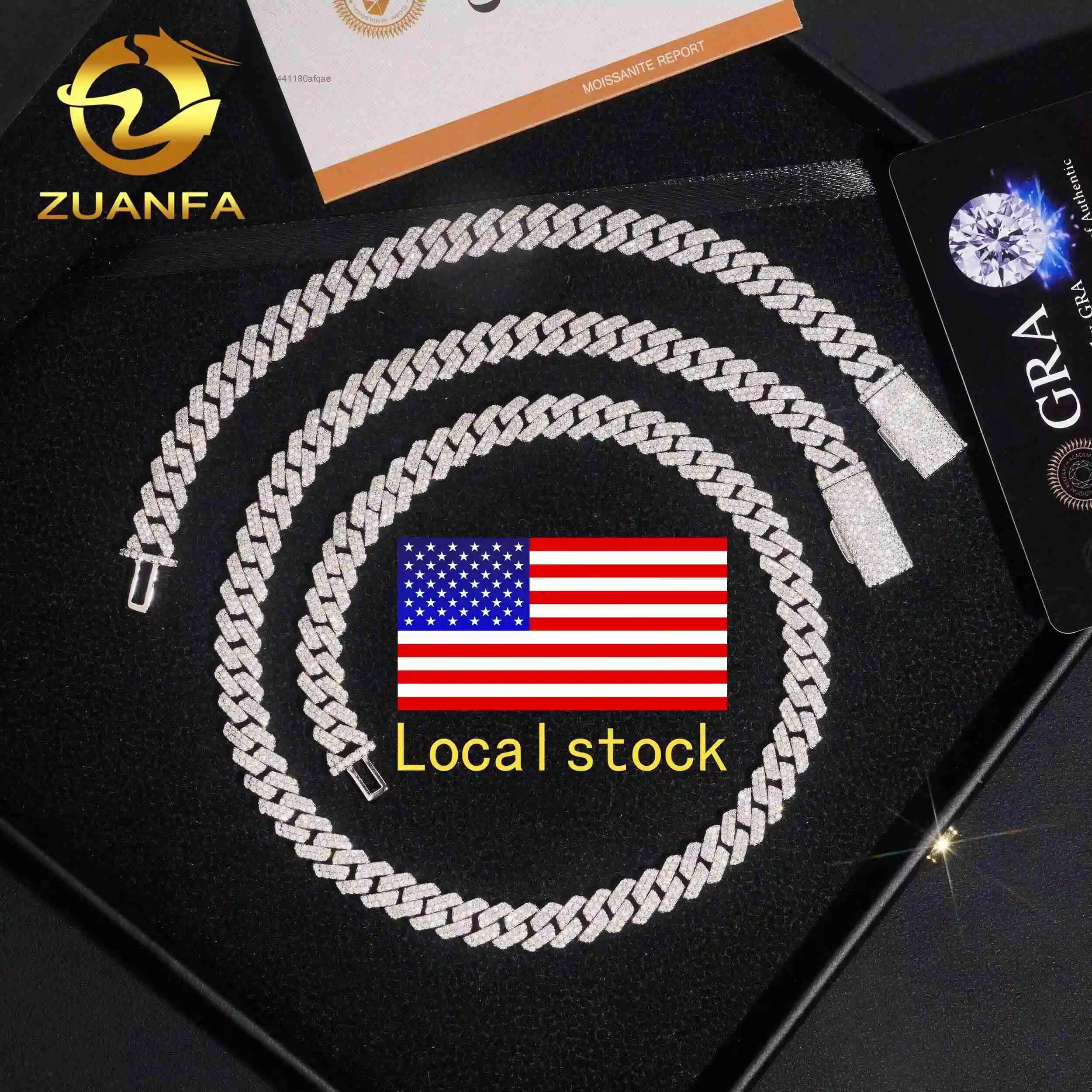 Local Stock Fast Shipping GRA Certificate Moissanite Diamond Hip Hop 925 Silver 8mm Cuban Link Chain.