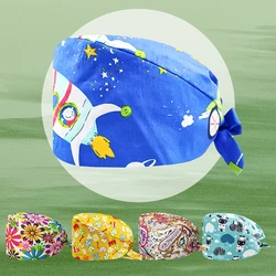 Women's Cotton Scrubs Caps Sweat-absorbent Elastic Section Pet Grooming Nursing Work Hats Lab Flower Printed Scrub Hat Wholesale
