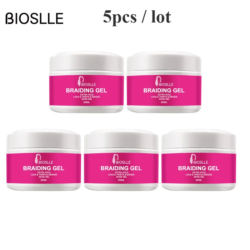 

5PCS BIOSLLE 250ml Extreme Hold Braid Styling Gel Wax Edge Hair Setting Braiding Loc Gel