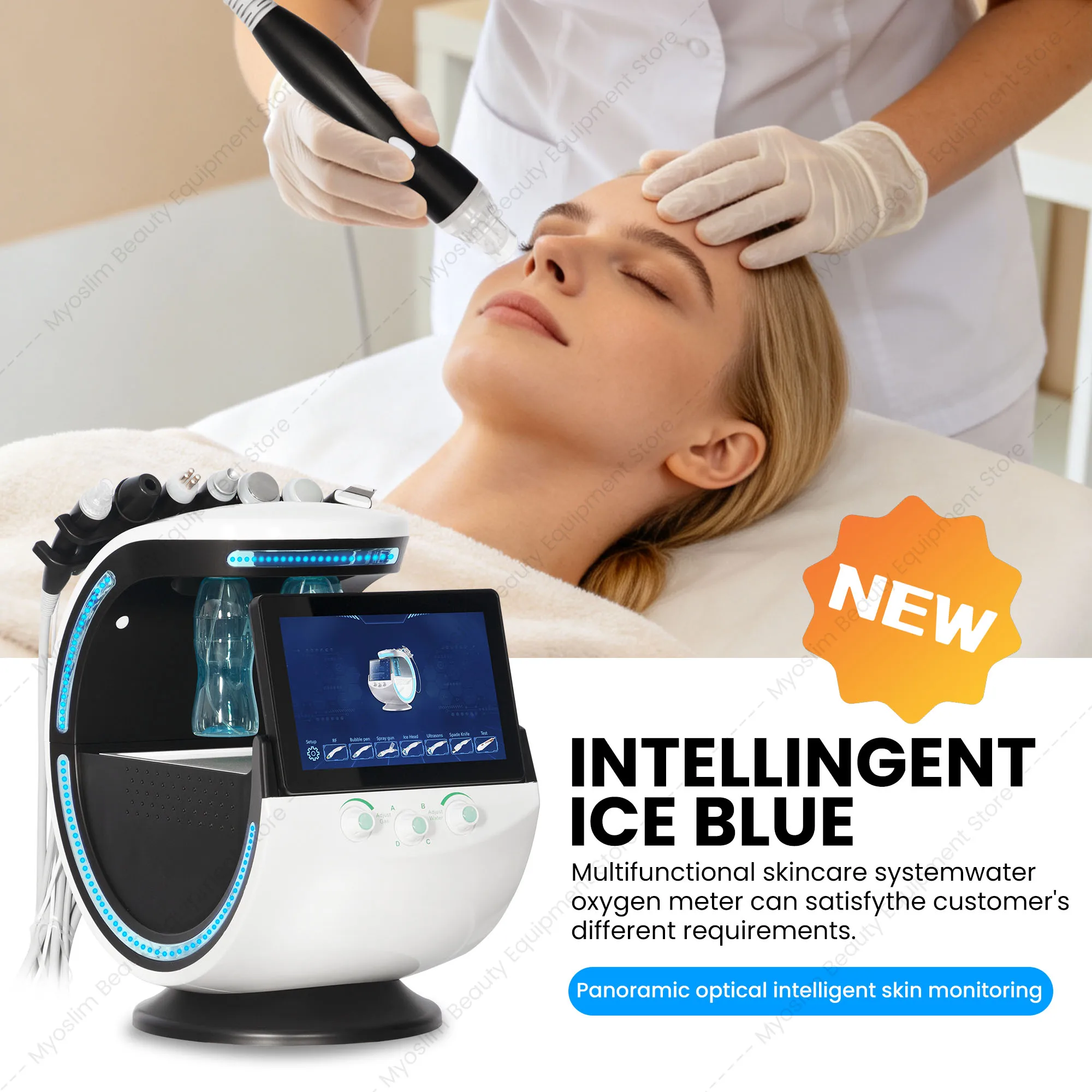 7 in 1 Professional Hydro Facial Machine Deep Cleaning Blackhead Removal Skin Analyzer Anti-Wrinkle Spray Gun Ice Hammer for Bea
