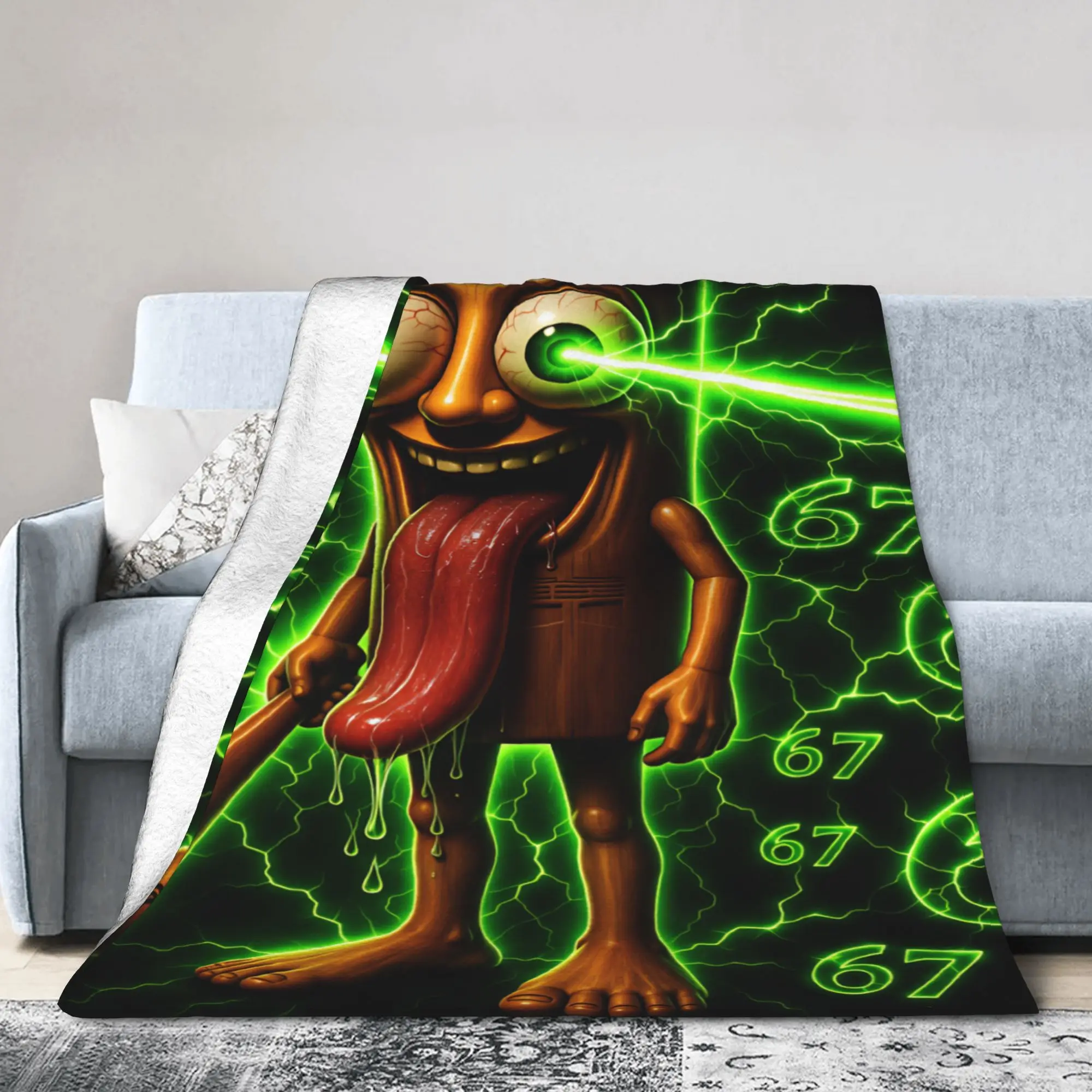 Warm Blanket Tung Wooden Glowing Green Laser Eyes Lightning Number Bedding Throws Flannel Bedspread For Chair Sofa Bed Cover