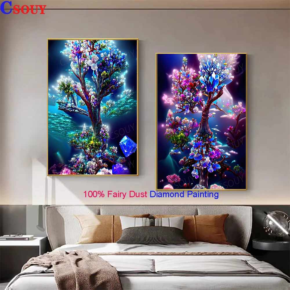 100% Fairy Dust Diy Diamond Painting Cross Stitch Four Seasons Wealth Tree Embroidery Square Mosaic Home Decor Needlework Crysta