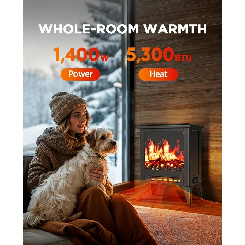 Electric Fireplace Heater, 5300 BTU Portable Low Noise Fireplace with Temp Control, CSA Certified,18” Electric Fire Place