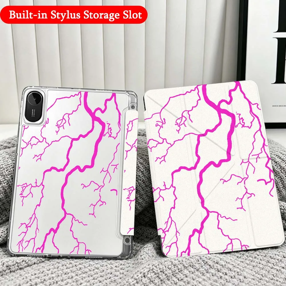 Lightning Bolt Pattern Case For Xiaomi Redmi Poco Pad 5 6 7 8 Pro SE 11 11.2 12.1 Inch Transparent Y-Shaped Folding Tablet
