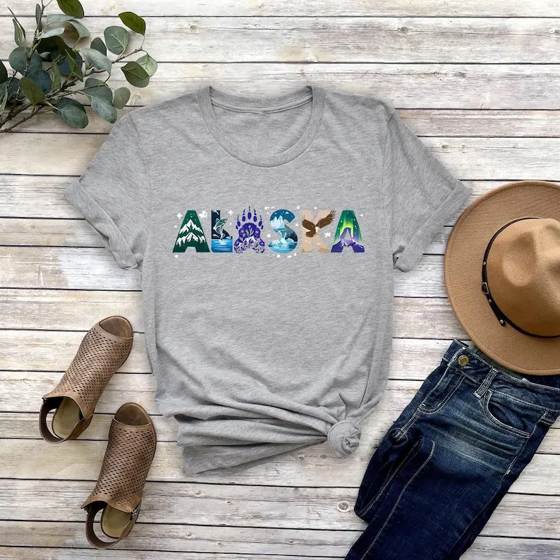 T-shirt grafica vintage Alaska Illustrazione naturale Avventura nella natura selvaggia Estate maniche corte Harajuku Streetwear Top T-shirt