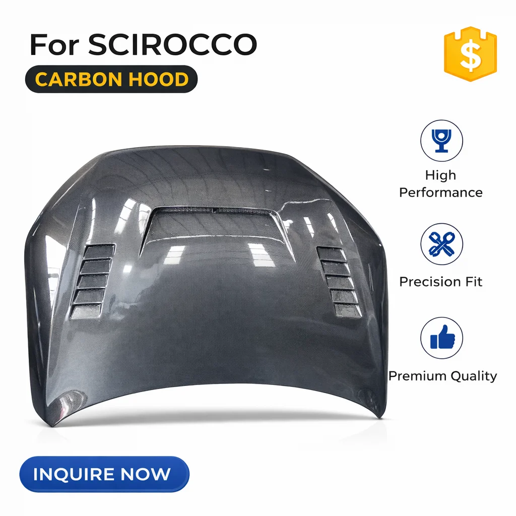 Carbon Fiber Hood for VW Scirocco 2008-2017 | Vented Style Front Bonnet Replacement | Real Carbon OEM-Style Fit
