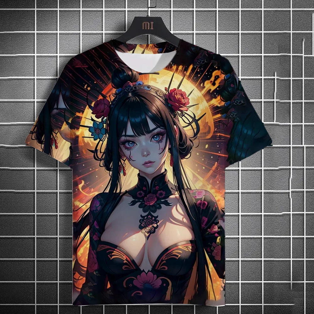 fashion Men's T-shirt 3D printed anime beauty sexy printed T-shirt casual loose short sleeved T-shirt men's home clothing tops