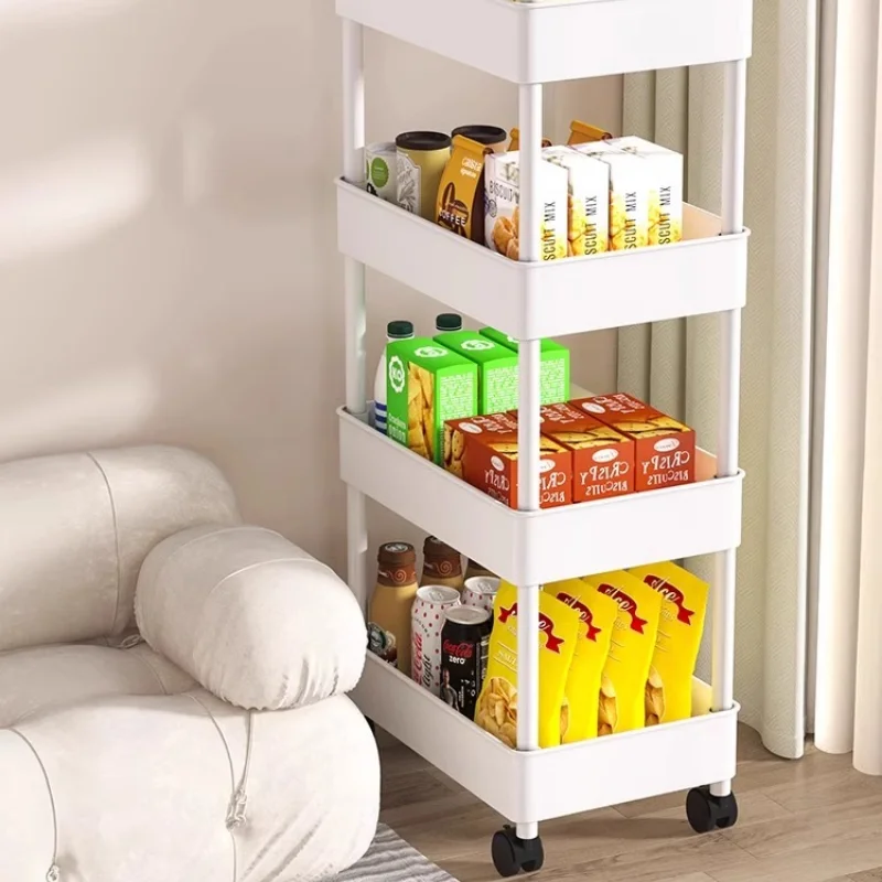 3/4 Tier Rolling Cart Storage Shelf Large Capacity Movable Gap Storage Rack Kitchen Bathroom Organizer Snack Cosmetic Holder