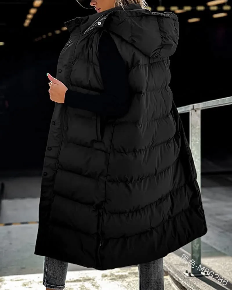 Hooded Zipper Jacket Women Oversize Waistcoat Winter Outerwear Hooded Parka Fashion Quilted Vest Casual