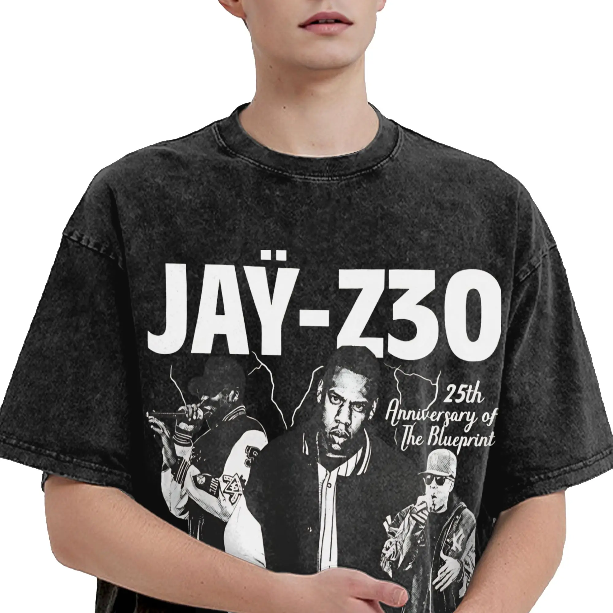 Harajuku Washed Shirt Jay Z 30th Reasonable Doubt 25th Blueprint JAŸ-Z 30 Tour  Outfit Vintage T-Shirts Oversize  Streetwear