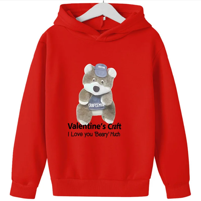 Kids Hoodie, Cute Bear Valentine’s Craft Letter Print Long Sleeve Pullover Casual Boys Girls Hooded Sweatshirt Daily Tops