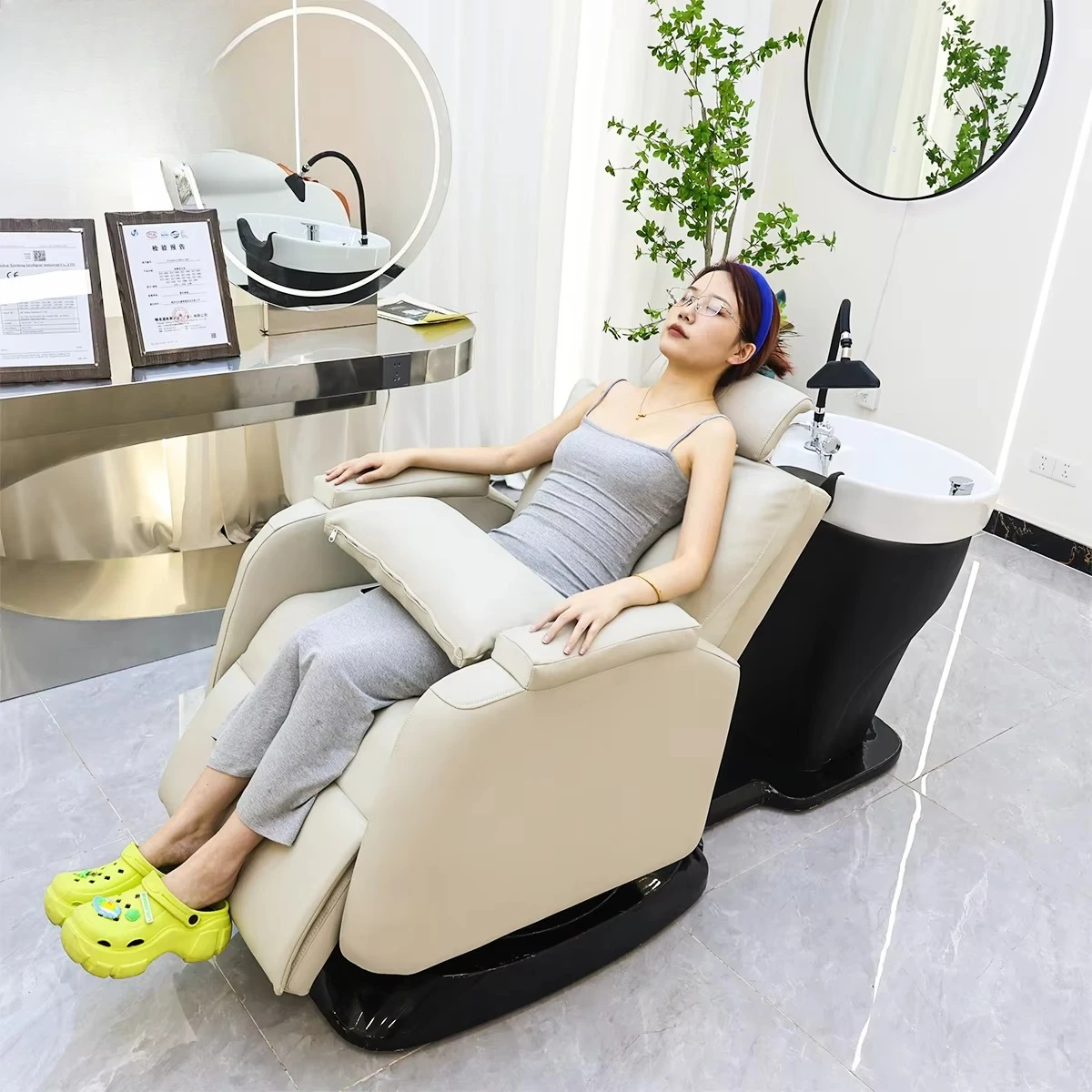 Barbershop Beauty Salon Spa Equipment Backwash Electric Back Massage Shampoo Chair with Bowl for Salon