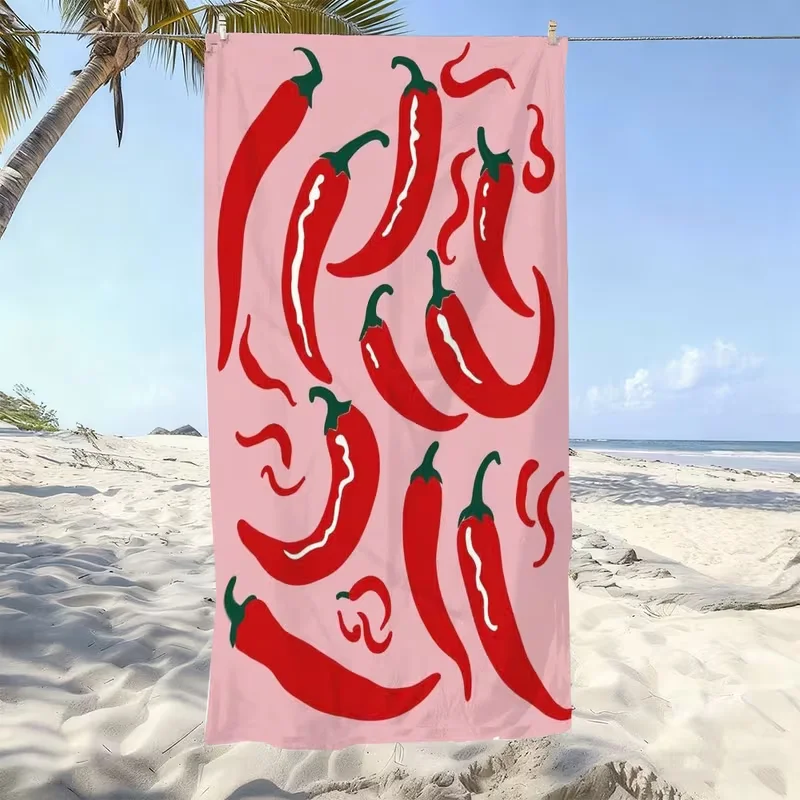 Cute Red Chili Pepper Print Beach Towel Summer Pastoral Pattern Quick Dry Soft Absorbent Sand Free Towel for Pool Gym Travel